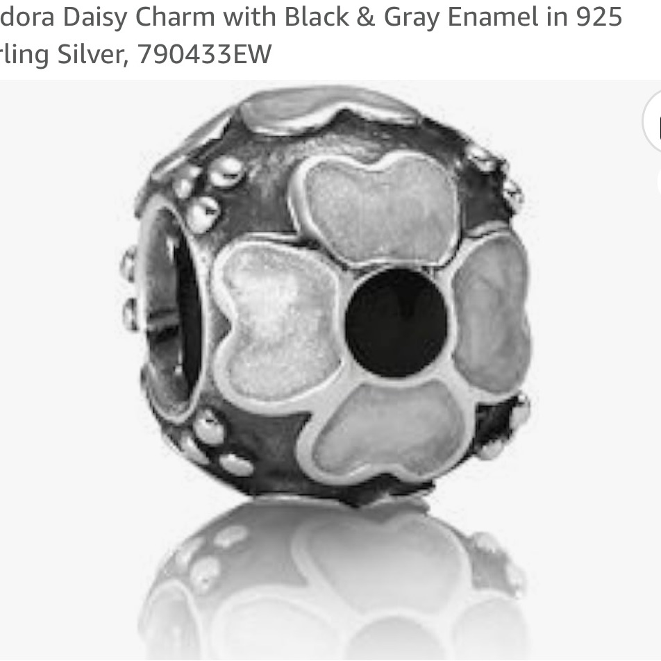 Pandora Silver Daisy Enamel Charm 790433ew Gray Black